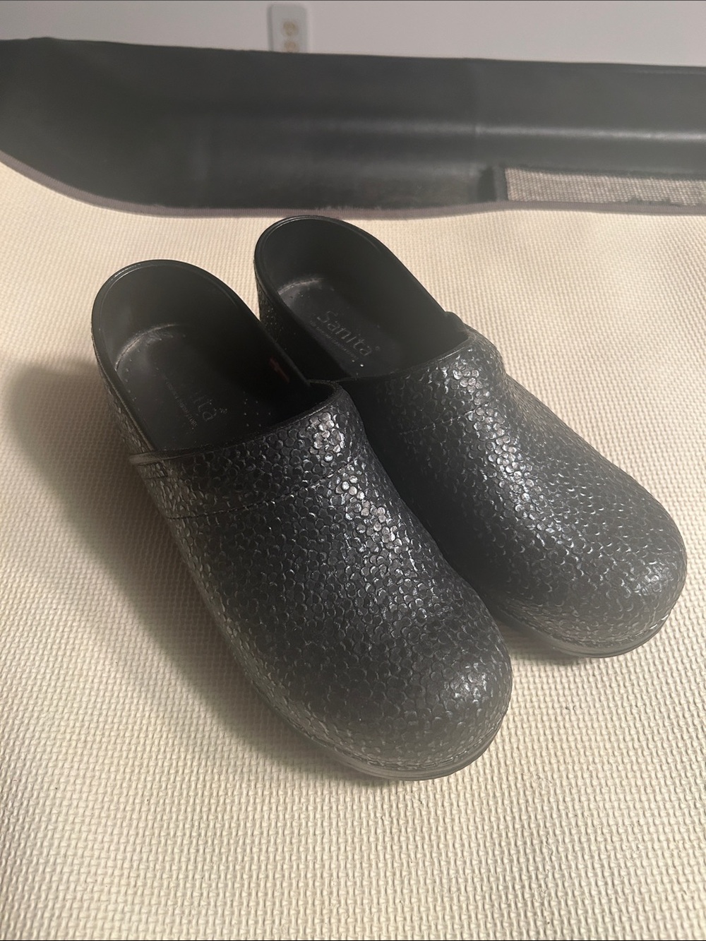 Sanita Black Textured Mule Clogs